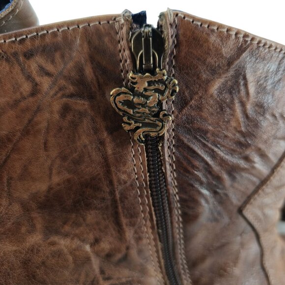 Mark Nason Italy Boots Dragon Mens 12 Distressed Brown Leather Rock Lives Zipper - Picture 8 of 14